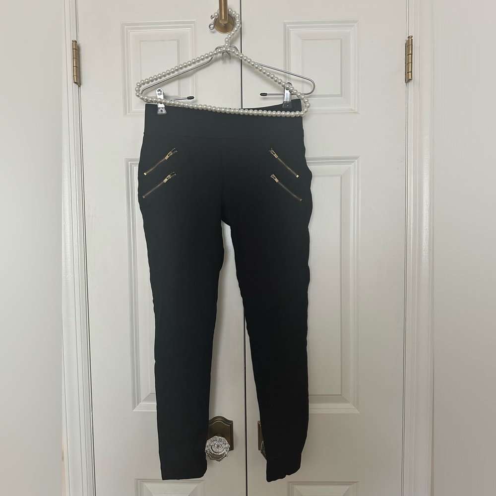 Black leggings with faux gold zipper detail - size large